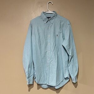 Ralph Lauren Men's Gingham Blue And White Pony Logo Long Sleeve Classic Fit Lg